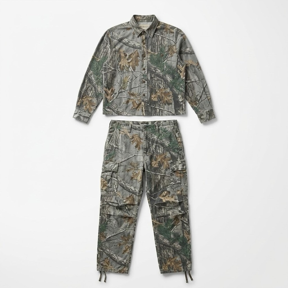 Cabelas Realtree Camo Hunting Set 2XL Button Shirt Cargo Pants Mens 40 2-Piece